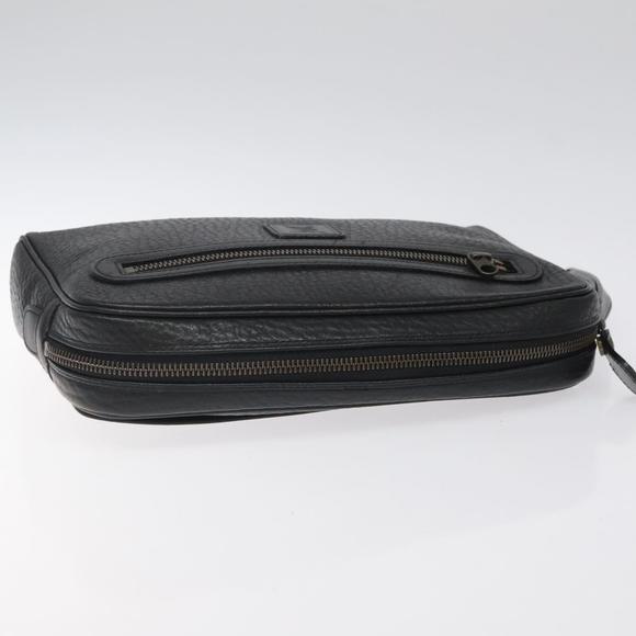 Burberrys Clutch Bag Leather Black Auth bs25815